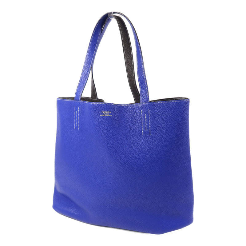 HERMES Clemence皮革Double Sens手挽袋Bleu Electrique/Etain-2