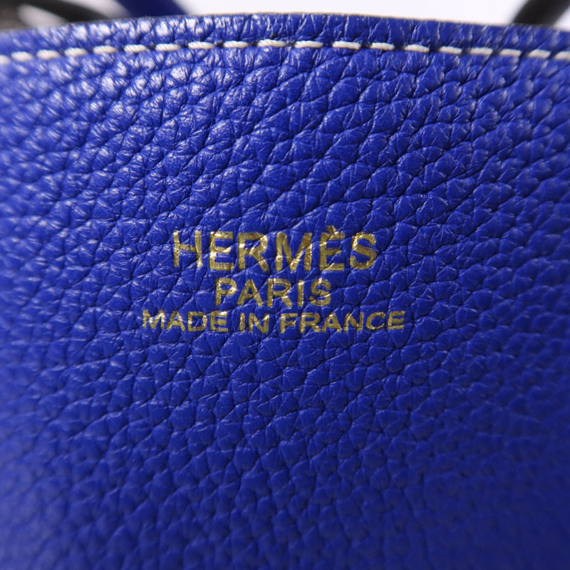 HERMES Clemence皮革Double Sens手挽袋Bleu Electrique/Etain-5