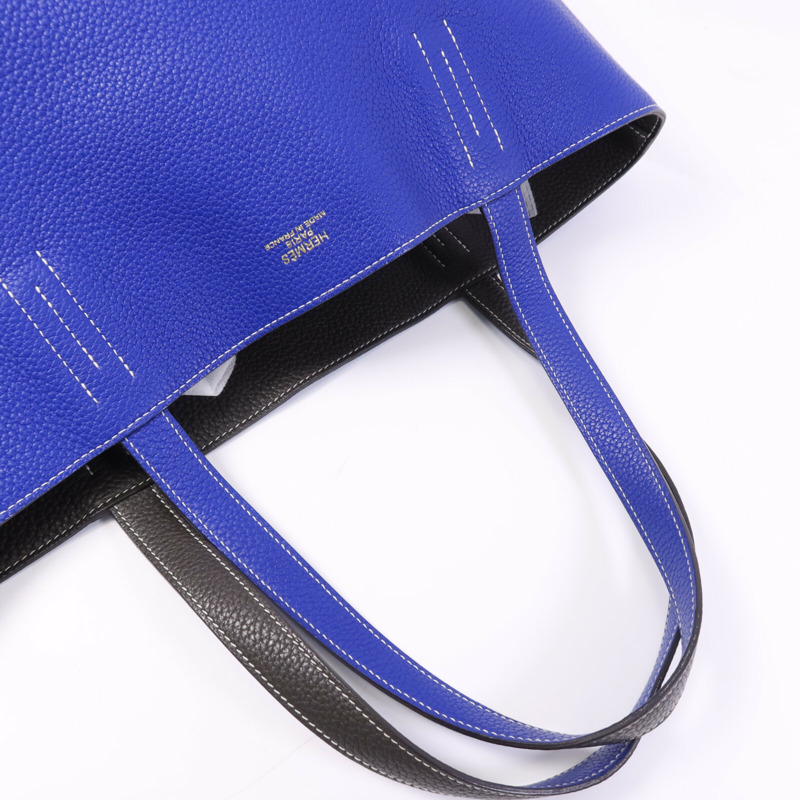 HERMES Clemence皮革Double Sens手挽袋Bleu Electrique/Etain-7