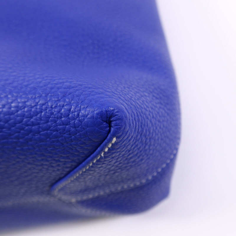 HERMES Clemence皮革Double Sens手挽袋Bleu Electrique/Etain-10