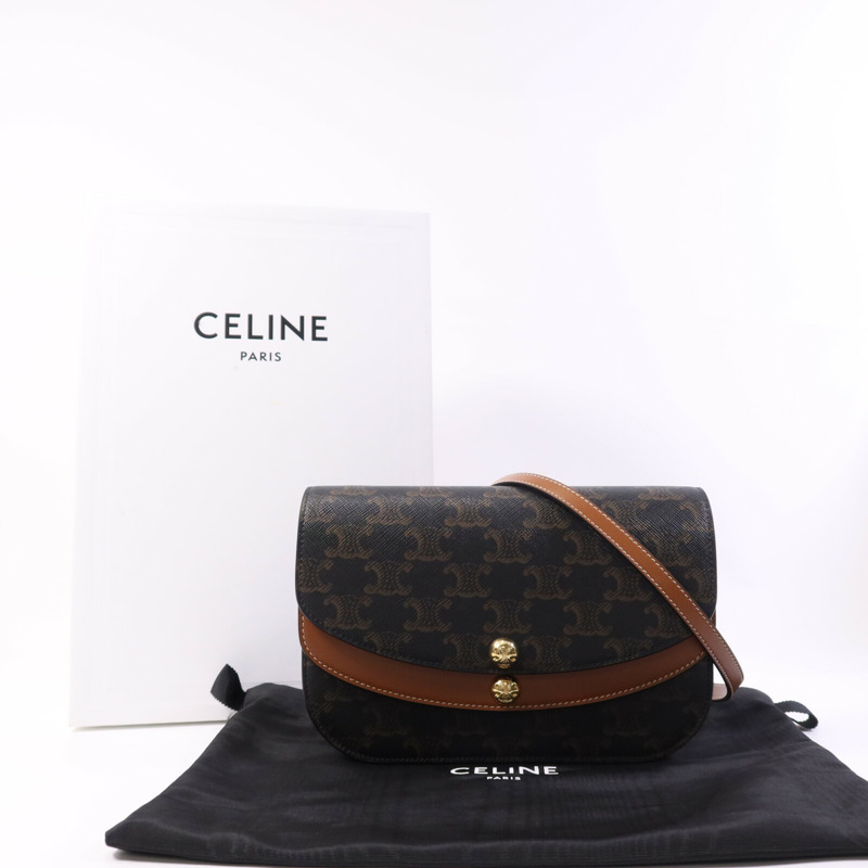 CELINE 塗層帆布Duo Wallet On Strap金扣肩背袋-8