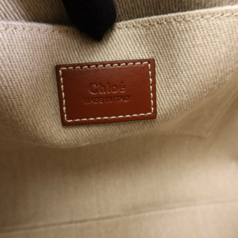 Chloe 帆布/牛皮皮革Woody Small銀扣手挽肩背兩用袋-5