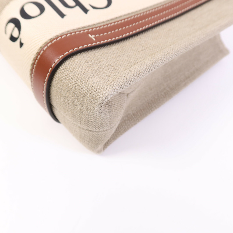 Chloe 帆布/牛皮皮革Woody Small銀扣手挽肩背兩用袋-9