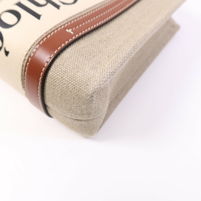 Chloe 帆布/牛皮皮革Woody Small銀扣手挽肩背兩用袋-11