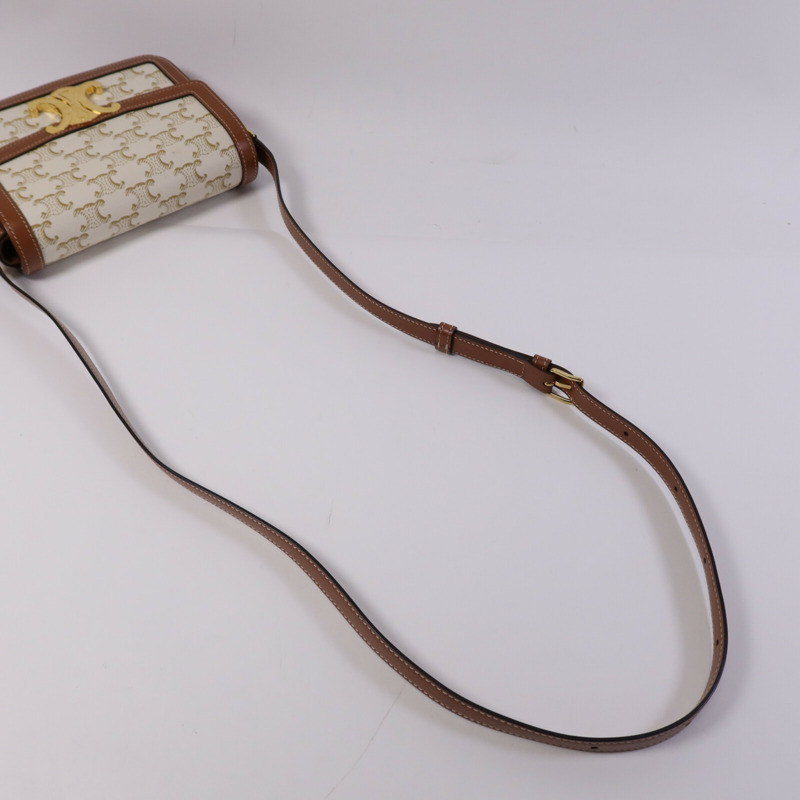 CELINE 塗層帆布/牛皮皮革Teen Triomphe金扣肩背袋-9