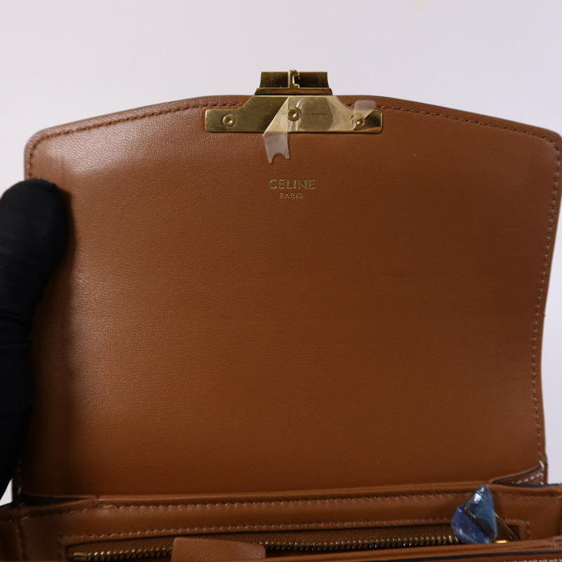 CELINE 塗層帆布/牛皮皮革Teen Triomphe金扣肩背袋-13