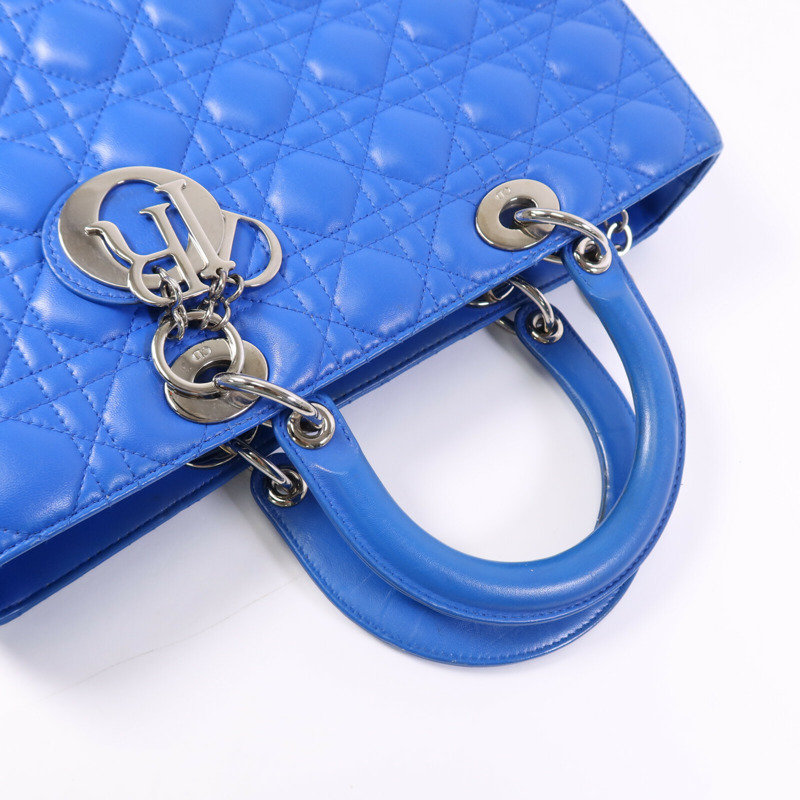Dior 牛皮皮革Lady Dior銀扣手挽袋-9