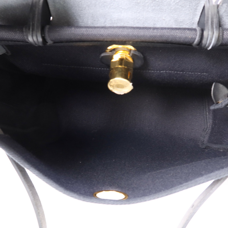 HERMES 帆布Herbag PM金扣手挽肩背兩用袋Noir-4