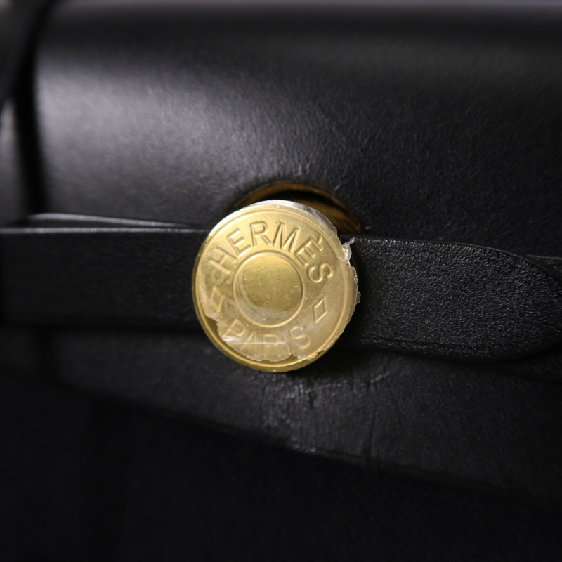 HERMES 帆布Herbag PM金扣手挽肩背兩用袋Noir-6
