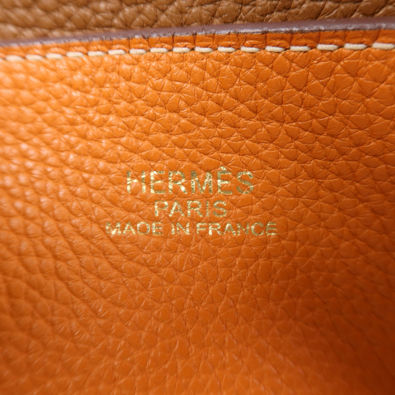 HERMES Clemence皮革Double Sens肩背袋/手挽袋Gold/Orange-5