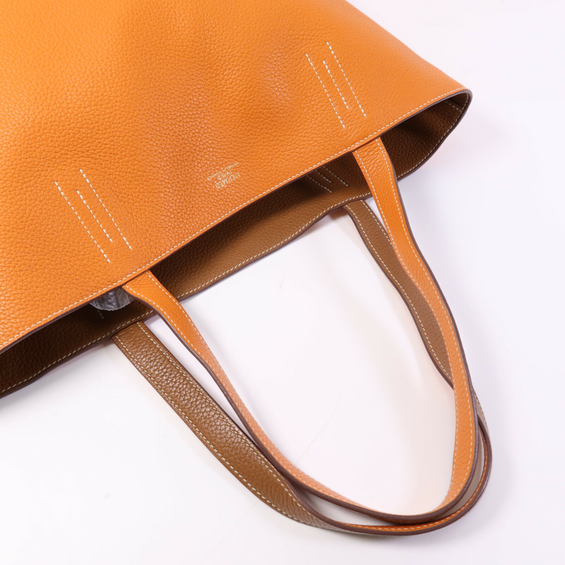 HERMES Clemence皮革Double Sens肩背袋/手挽袋Gold/Orange-7