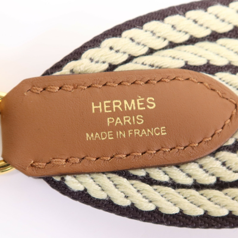 HERMES 帆布Hermes Shoulder Strap金扣掛飾Brown-4