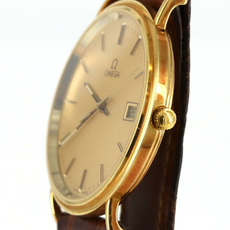 歐米茄圓形錶殼 YG 石英錶-2