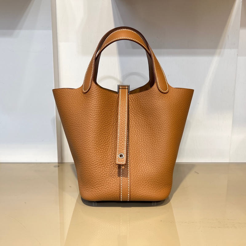 Hermes 金棕37T/C皮銀釦Picotin18手提包-0