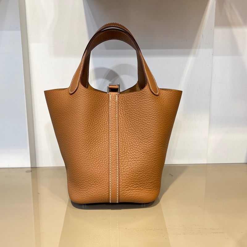 Hermes 金棕37T/C皮銀釦Picotin18手提包-1