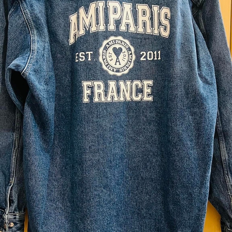 AMI 丹寧長版下半身失蹤學院風外套-12