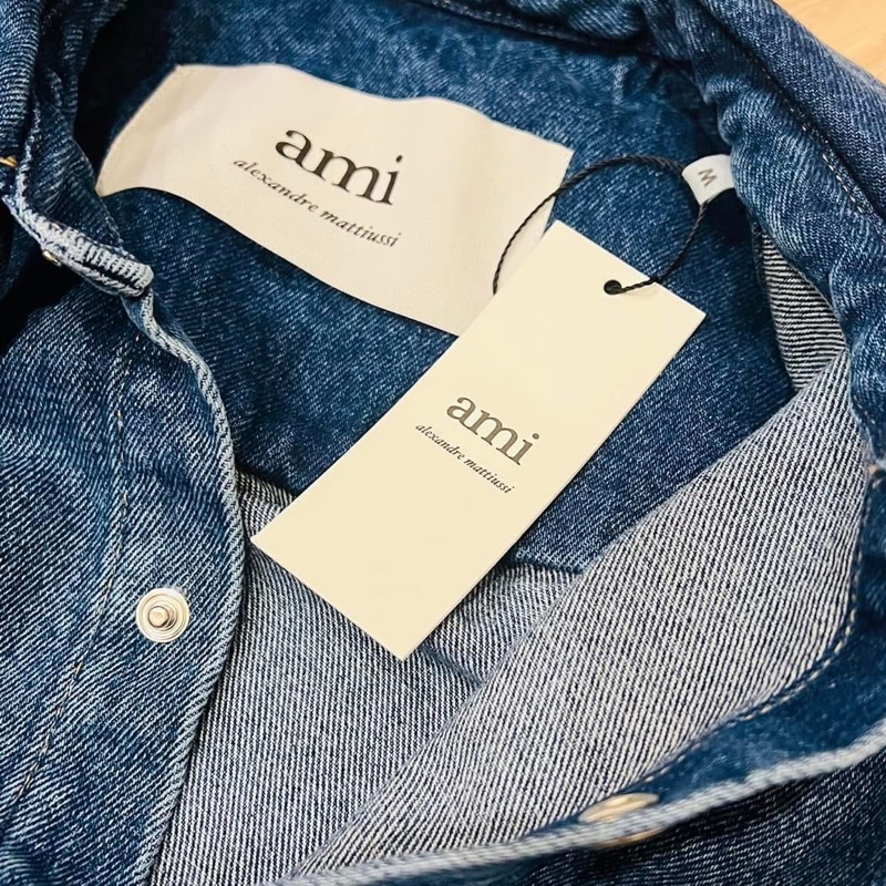 AMI 丹寧長版下半身失蹤學院風外套-15