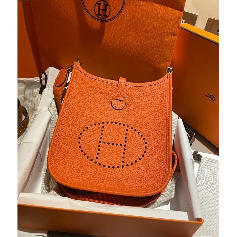 💕Hermes 愛馬仕 mini Evelyne 16 依芙琳 烈焰橘 W刻印 全新全配美品-0
