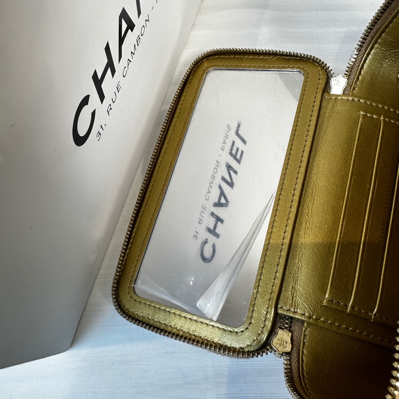 香奈兒/Chanel Vanity Case 淺棕色羊皮菱格紋長盒子 金球鏈帶肩背包 17x9.5x8cm-7