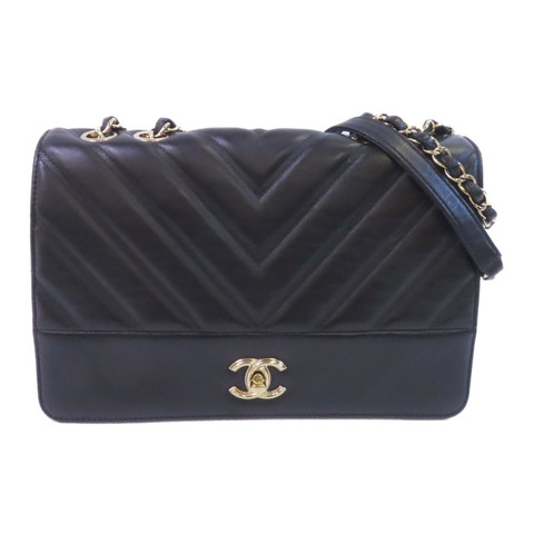 CHANEL 牛皮皮革Chain Shoulder金扣鏈帶肩背袋