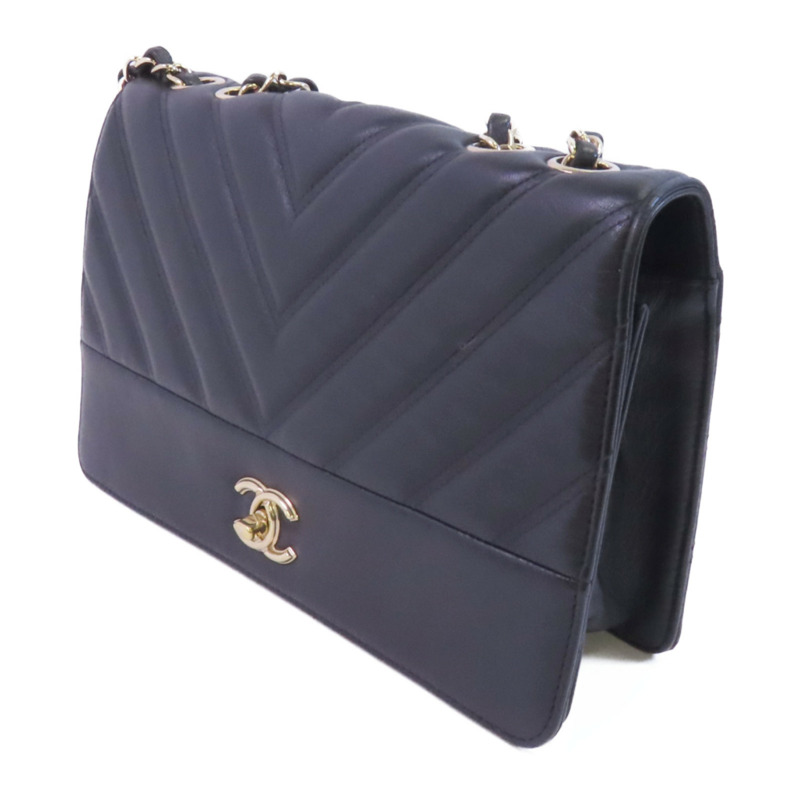 CHANEL 牛皮皮革Chain Shoulder金扣鏈帶肩背袋-2