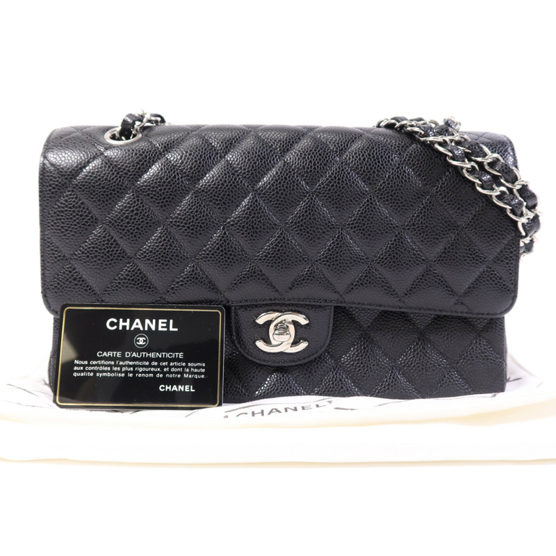 CHANEL 牛皮皮革Classic 25cm銀扣鏈帶手挽肩背兩用袋-8