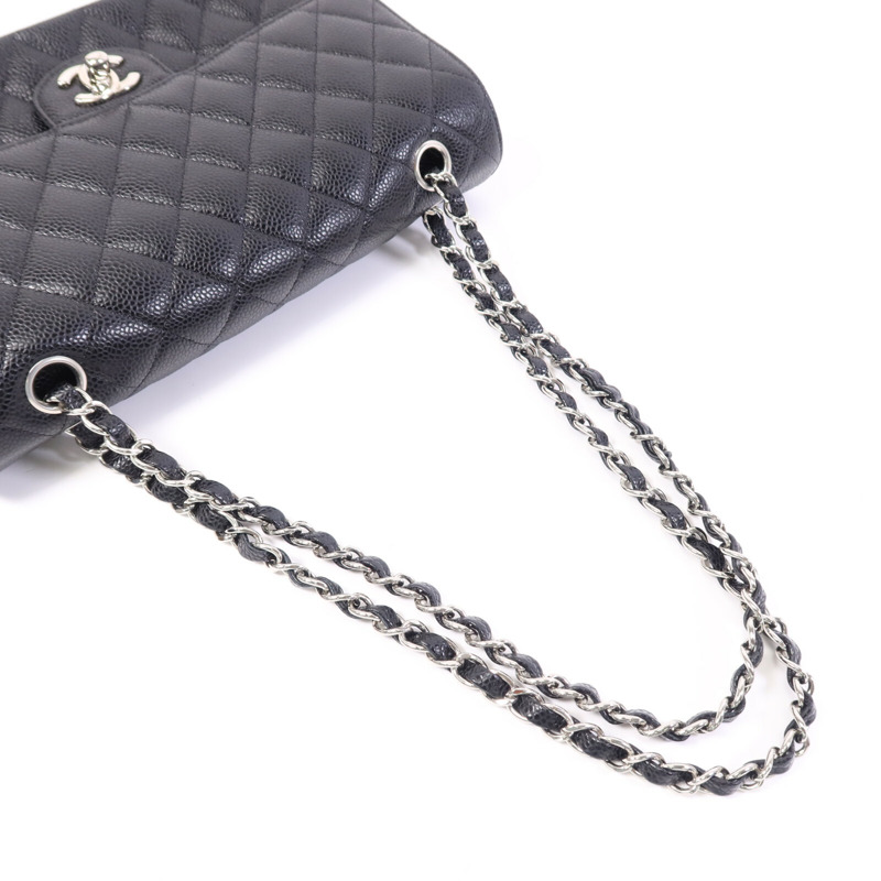 CHANEL 牛皮皮革Classic 25cm銀扣鏈帶手挽肩背兩用袋-9