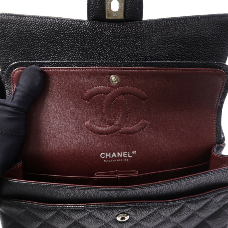 CHANEL 牛皮皮革Classic 25cm銀扣鏈帶手挽肩背兩用袋-15