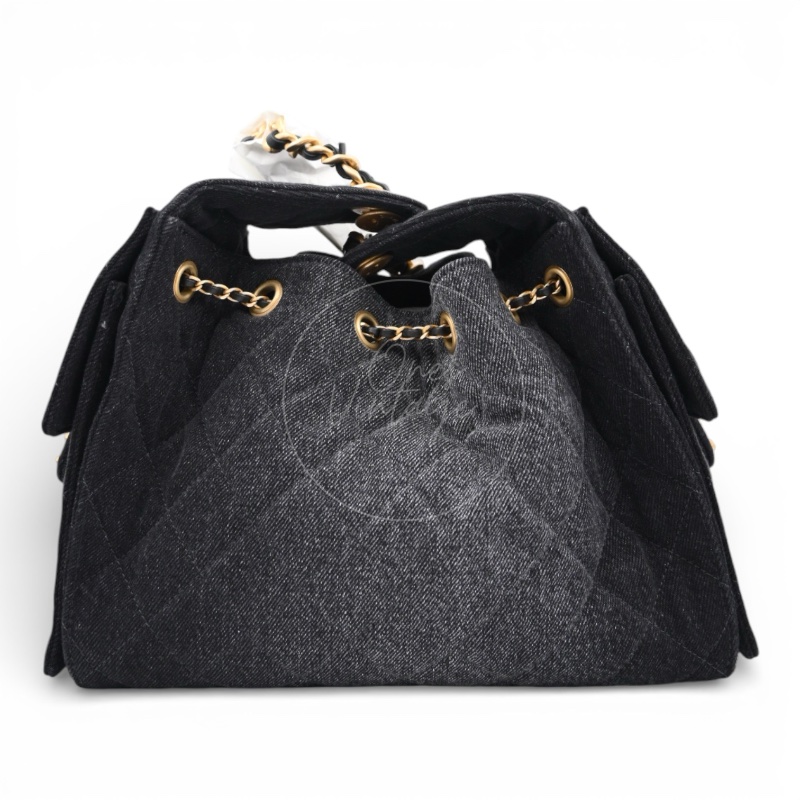 [Unused] Chanel 25 Small Black Denim Handbag-1