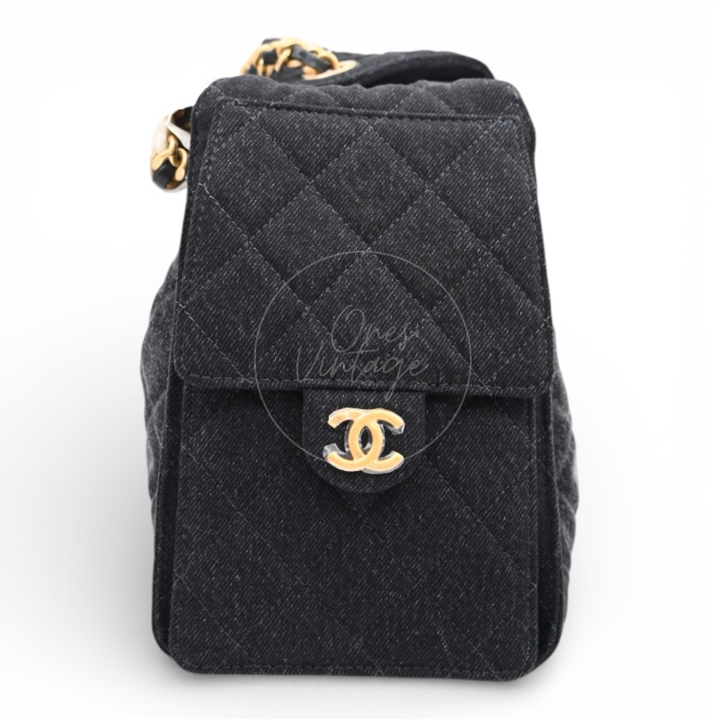 [Unused] Chanel 25 Small Black Denim Handbag-2
