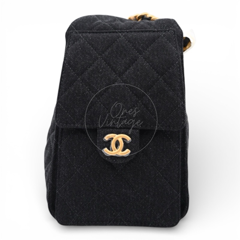 [Unused] Chanel 25 Small Black Denim Handbag-3