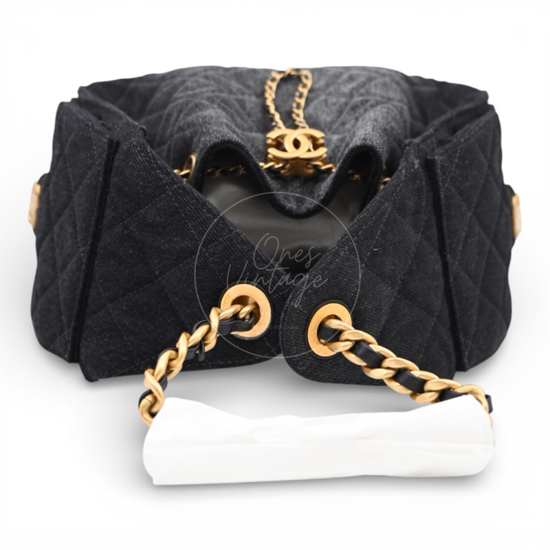[Unused] Chanel 25 Small Black Denim Handbag-4