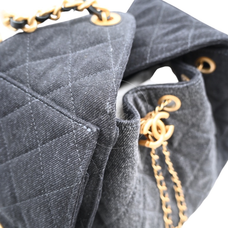 [Unused] Chanel 25 Small Black Denim Handbag-15