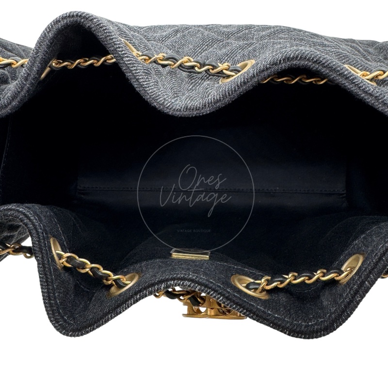[Unused] Chanel 25 Small Black Denim Handbag-19