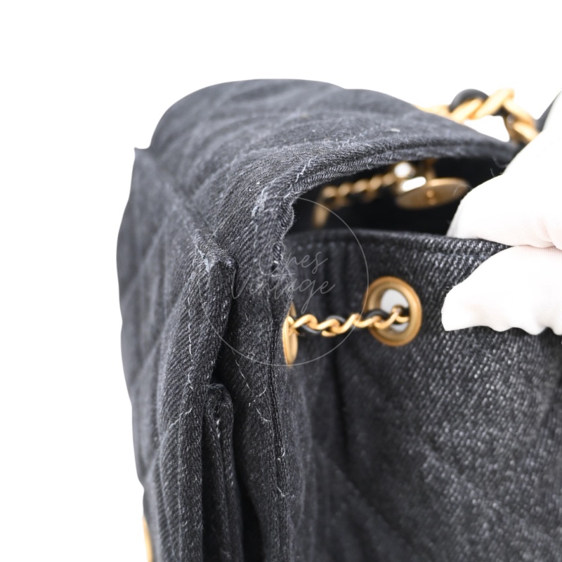 [Unused] Chanel 25 Small Black Denim Handbag-32