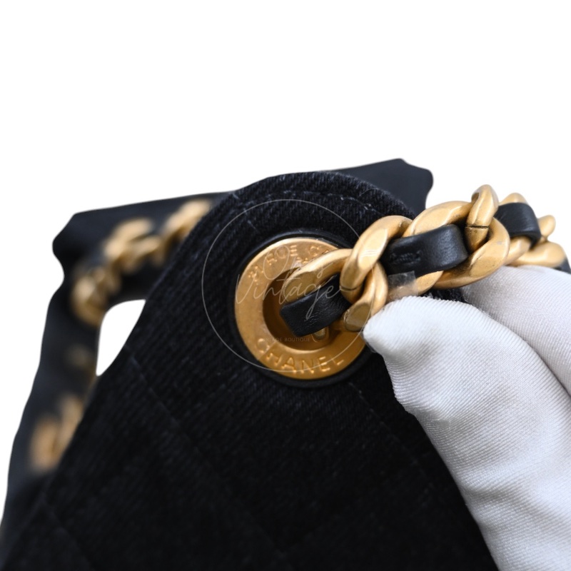 [Unused] Chanel 25 Small Black Denim Handbag-34