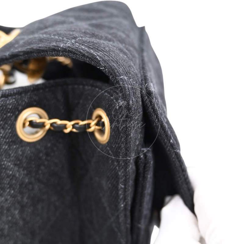 [Unused] Chanel 25 Small Black Denim Handbag-36