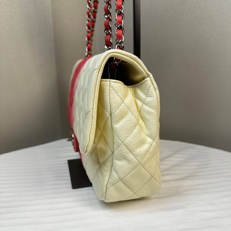 香奈兒/Chanel 粉白漸變大號鏈條包 魚子醬皮 32x8x17.5cm-2