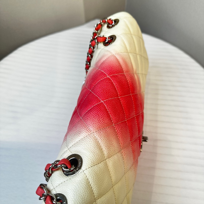香奈兒/Chanel 粉白漸變大號鏈條包 魚子醬皮 32x8x17.5cm-5