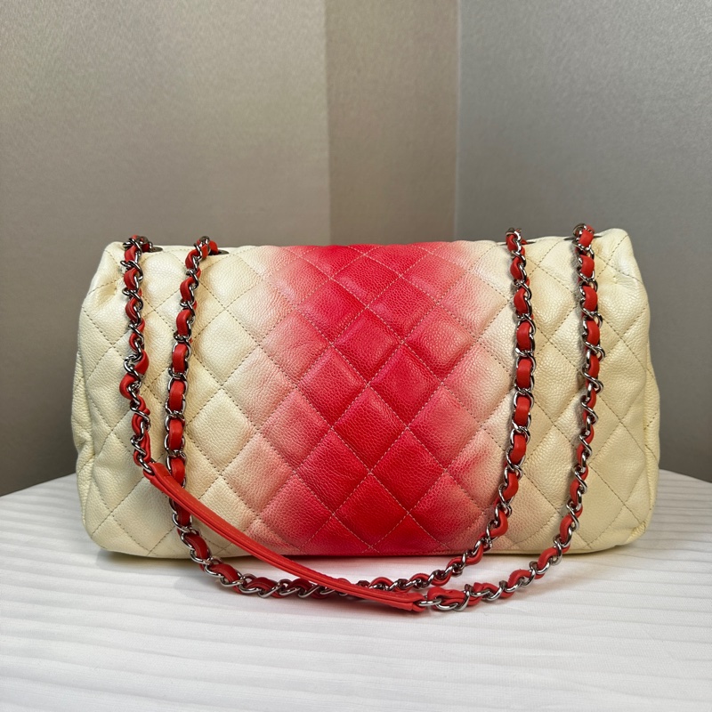 香奈兒/Chanel 粉白漸變大號鏈條包 魚子醬皮 32x8x17.5cm-9