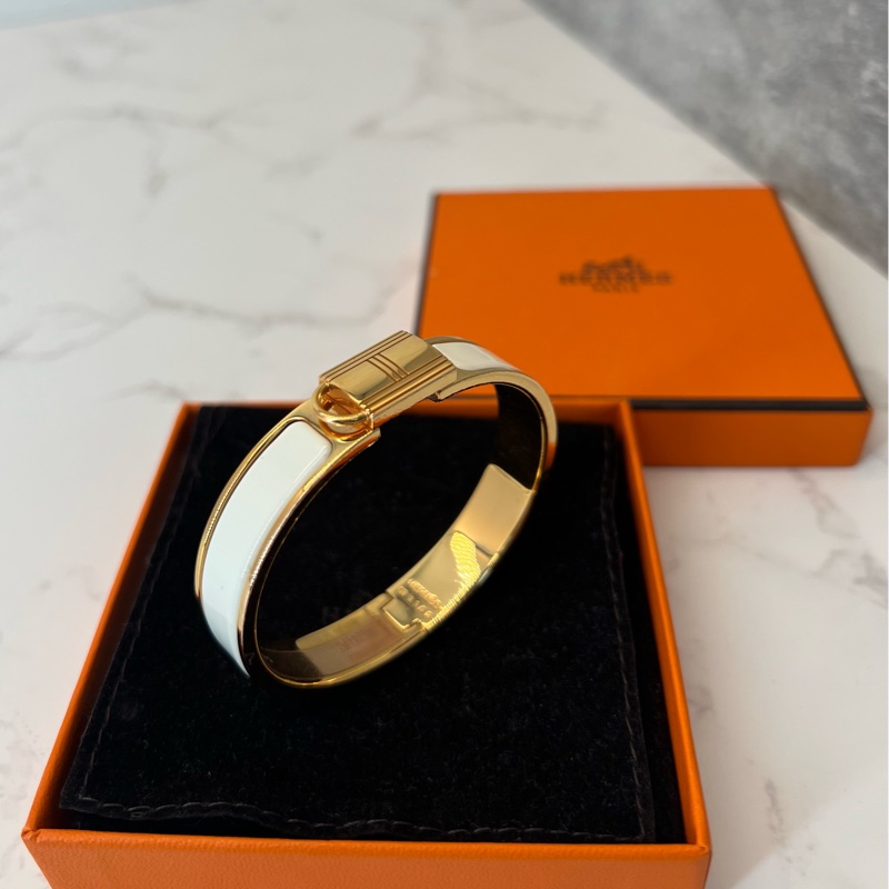 💗香緹國際精品💗 Hermes Clic 鎖頭手環 白金色 保存良好-1