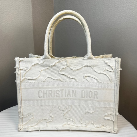 迪奧/Dior 中號Book Tote 白色迷彩刺繡帆布托特手提包36.5x17x28cm