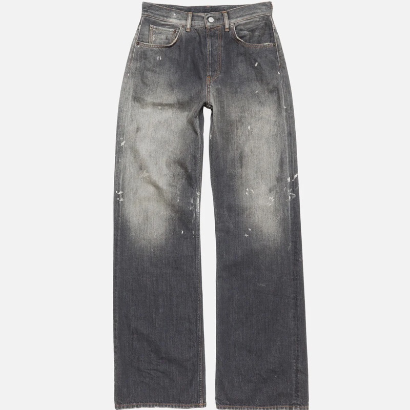 Acne Studios 2026春夏貨 女款 2021F 黑色塗鴉寬鬆牛仔褲-1