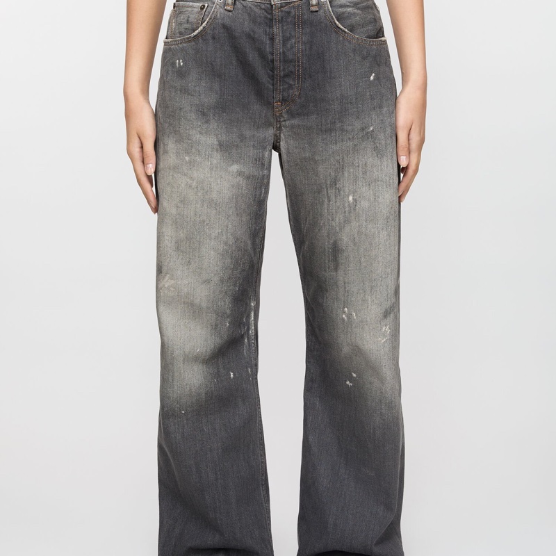 Acne Studios 2026春夏貨 女款 2021F 黑色塗鴉寬鬆牛仔褲-3