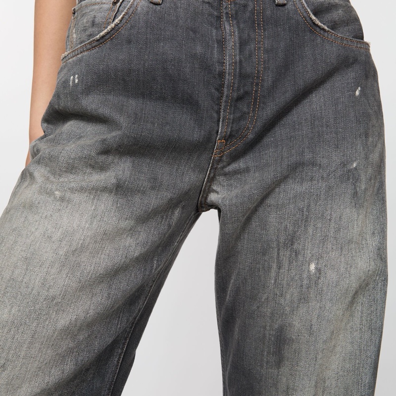 Acne Studios 2026春夏貨 女款 2021F 黑色塗鴉寬鬆牛仔褲-6