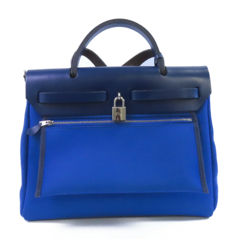 HERMES Toile H帆布Herbag PM銀扣手挽肩背兩用袋-1