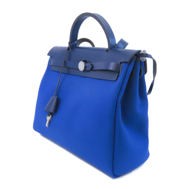 HERMES Toile H帆布Herbag PM銀扣手挽肩背兩用袋-2