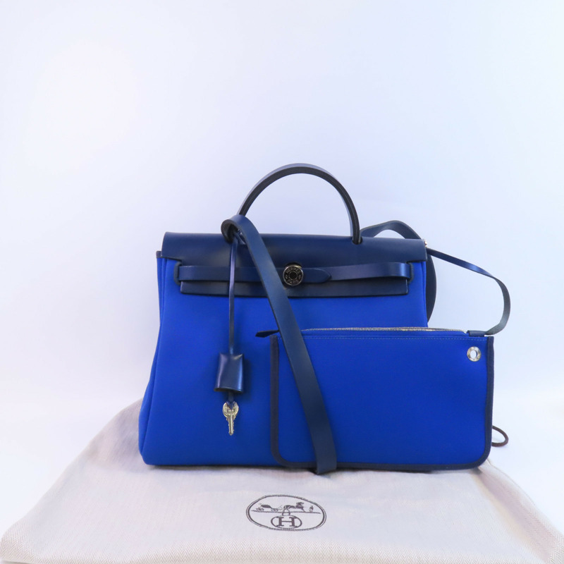 HERMES Toile H帆布Herbag PM銀扣手挽肩背兩用袋-24