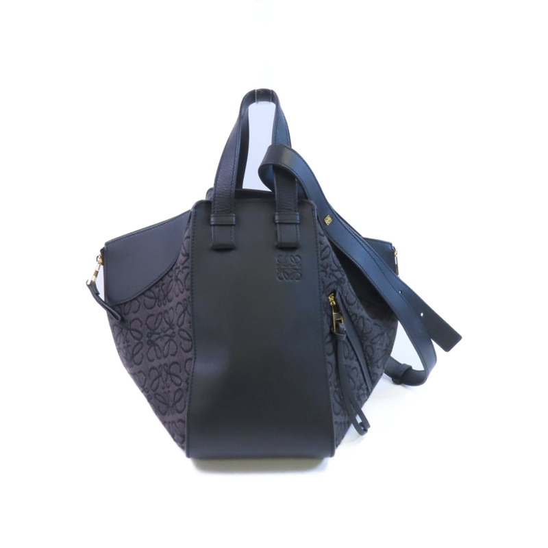LOEWE 帆布/牛皮皮革Hammock Medium金扣手挽肩背兩用袋-0