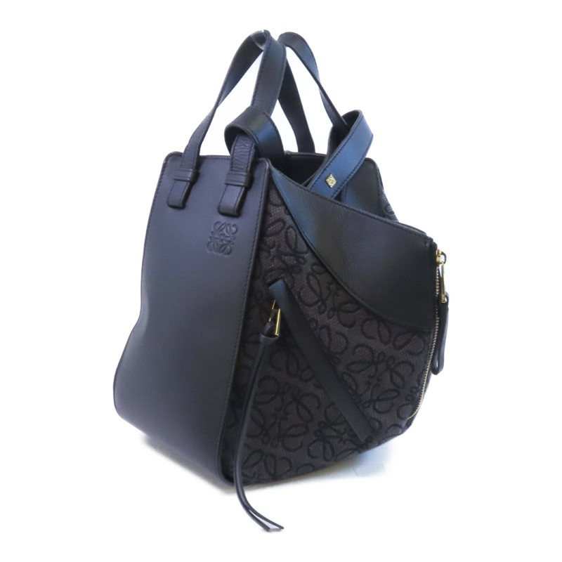 LOEWE 帆布/牛皮皮革Hammock Medium金扣手挽肩背兩用袋-2